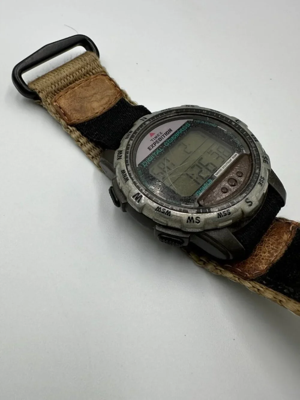 Vintage Timex Expedition Digital Compass Watch Men Brown Strap Band New Battery